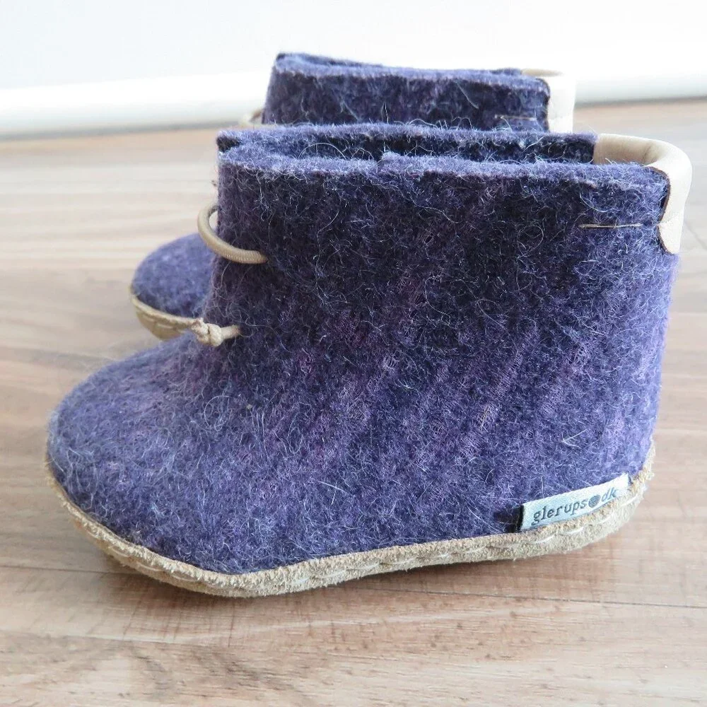 GLERUPS Slip On Purple 100% Natural Wool Slipper Booties Boots Baby Size US 5.5 - Picture 4 of 10